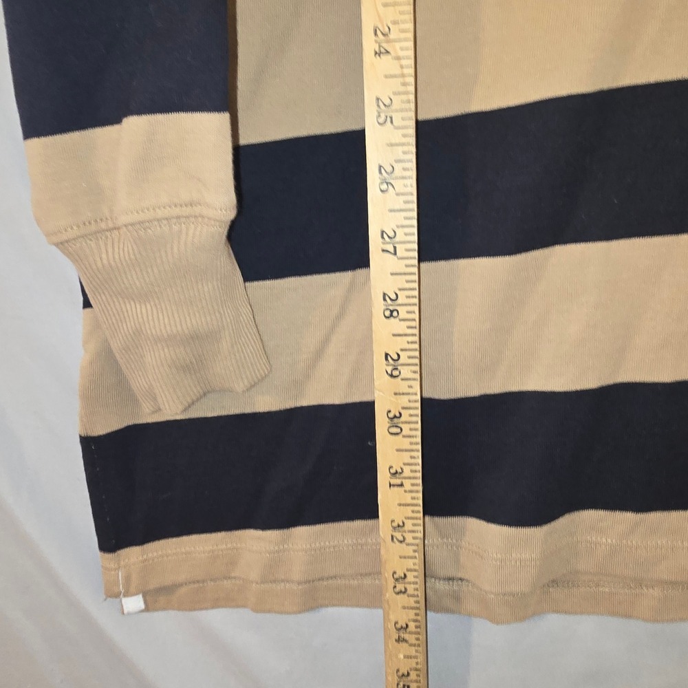 Good American Rugby Shirt M Mens Khaki Black Striped Long Sleeve GDK0376 - Picture 4 of 7